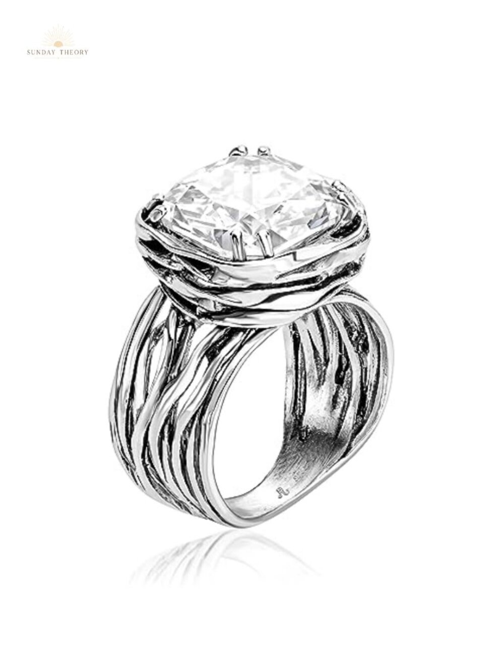 925 Sterling Silver Vintage Cushion CZ Statement Ring Women Hypoallergenic